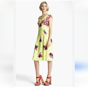 MARC JACOBS Polka Dot & Floral Print Romantic Retro Silk Midi Sunny Dress Size 6